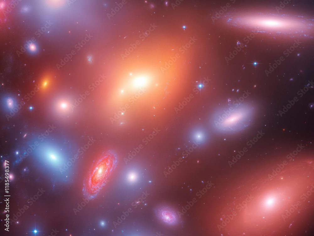 Poster stunning cosmic scene featuring vibrant galaxies, stars, and nebulae in deep space. colorful celesti