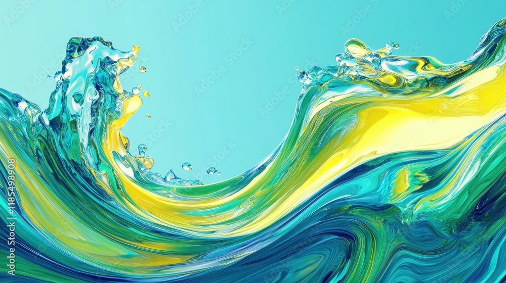 Sticker A bold D liquid wave form with a glossy finish, featuring neon green and yellow tones.