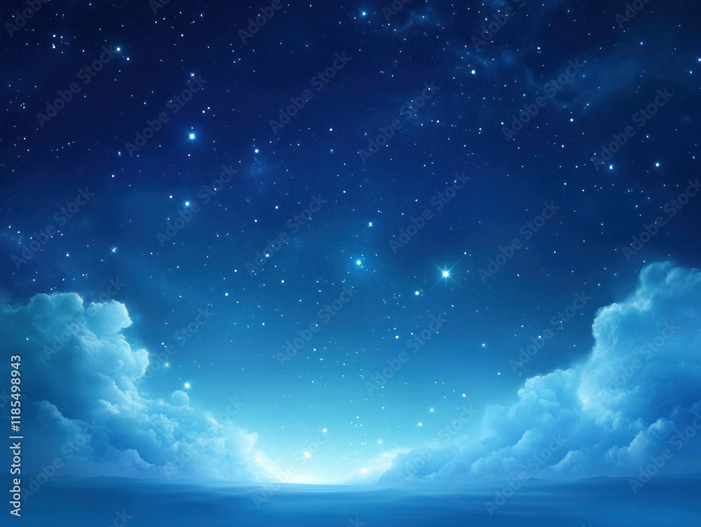 Poster serene night sky filled with stars and soft clouds, creating tranquil atmosphere