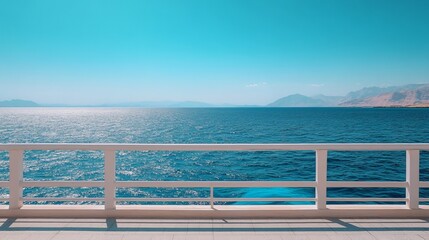 Tranquil View of Calm Waters from a Boat Surrounded by Lush Greenery and Clear Blue Sky Creating Peace