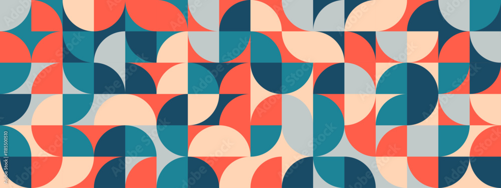 Poster bright curve seamless pattern. abstract geometric mid century background. modernist or postmodernist