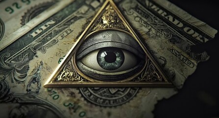 Intricate digital AI art showcasing the pyramid eye within a golden triangle. 