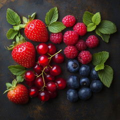 Obraz premium Photo a Mix berry and leaves, fruit