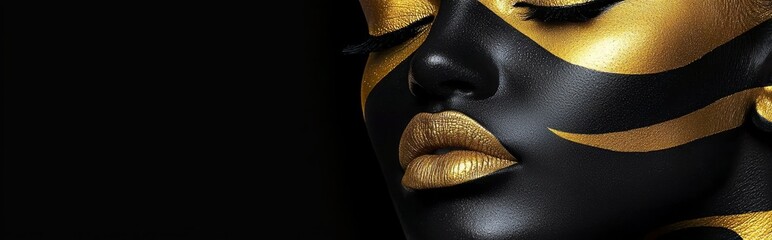 Obraz premium Elegant gold makeup enhancing the beauty of the painted figure.
