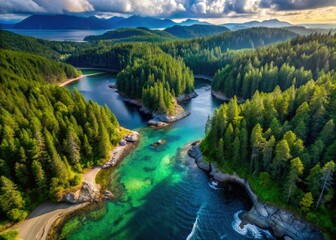 Vancouver Island's coastal forest canopy reveals hidden American mink habitat from above.