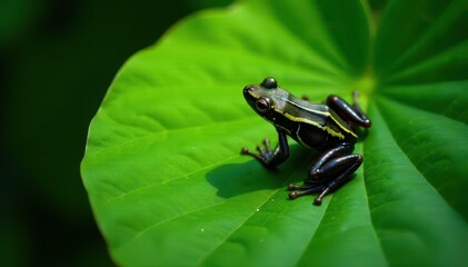 Obraz premium Dark frog shadow stretching across broad leaf, foliage, light