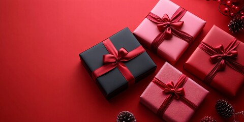 Festive gift boxes in vibrant colors, ideal for birthdays, holidays, or celebrations, with plenty of space for custom messages or promotions.