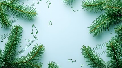 Obraz premium Festive Pine Branches and Musical Notes Design