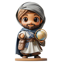 Cartoon Character with a Globe in Hand on a Transparent Background