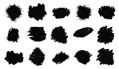 Collection of ink Brush Strokes. Set of vector Grunge Brushes. Dirty textures of banners, boxes, frames and design elements. Painted objects Isolated on white background