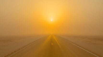 Desert Highway Sunset Hazy Sun Sandy Road Dramatic Atmosphere