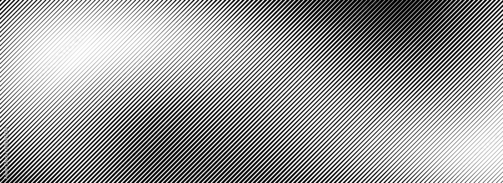 Poster Fading line gradient texture. Black diagonal stripe gradation background. Thin and thick vanish slanted pattern backdrop. Oblique parallel stroke wallpaper. Vector