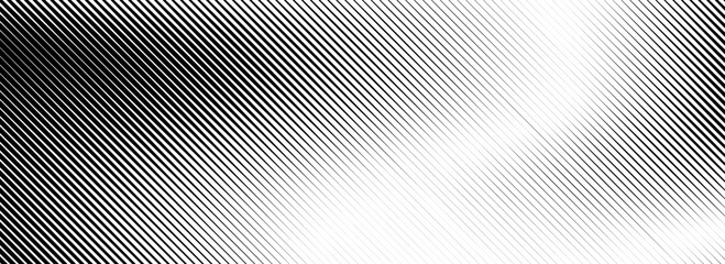 Fading linear gradient texture. Black diagonal stripe gradation background. Thin and thick vanish slanted pattern backdrop. Oblique parallel stroke wallpaper. Vector