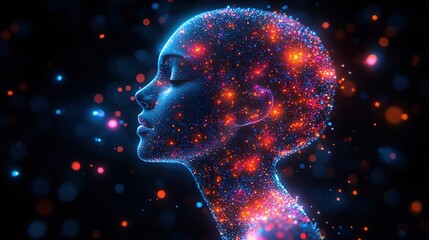 Obraz premium A glowing, cosmic silhouette of a person, representing the fusion of humanity and the universe.