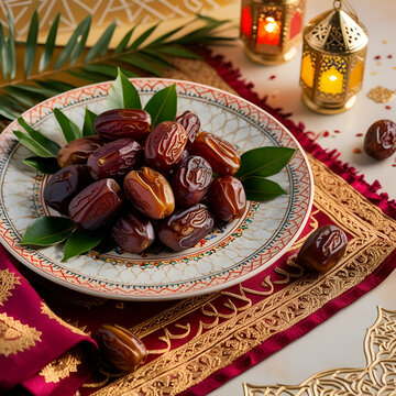 faras dates with  brown wood candle ai genrative