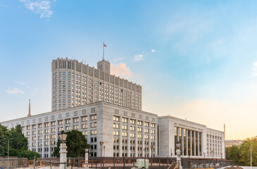 House of the government of the russian federation, White House, at summer sunset, Moscow, Russia.