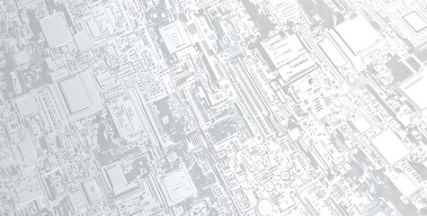 Obraz premium Intricate Seamless Circuit Board Pattern with Electronic Elements and White Edge Design for Technology Concepts