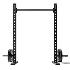 Obraz premium Black metal pull-up bar with weight plates isolated on a white background.