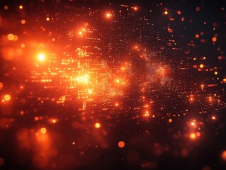 Obraz premium A vibrant abstract depiction of glowing particles and light effects, suggesting a digital or cosmic theme.