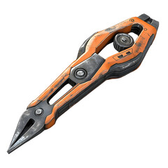 Futuristic Pliers with a Worn Orange Handle Isolated on a Transparent Background