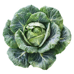 Fototapeta premium Green Cabbage with Detailed Veins Isolated on Transparent Background