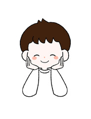 ほっぺたに手をあててにっこりする男の子のイラスト