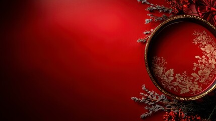 Elegant Red Gold Floral Tray Festive Holiday Decor Background