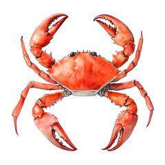 Red Crab with Claws Raised, Watercolor Painting Isolated on Transparent Background