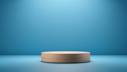Empty round podium for product presentation minimal pedestal Light blue backdrop 13