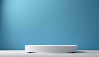 Empty round podium for product presentation minimal pedestal Light blue backdrop 10
