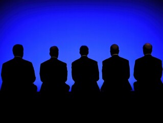 Obraz premium Silhouettes of five men against a blue background.