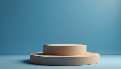 Empty round podium for product presentation minimal pedestal Light blue backdrop 4