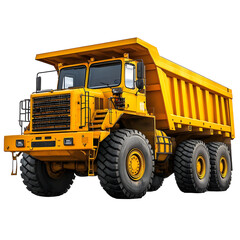 Large Yellow Dump Truck Isolated on a Transparent Background.