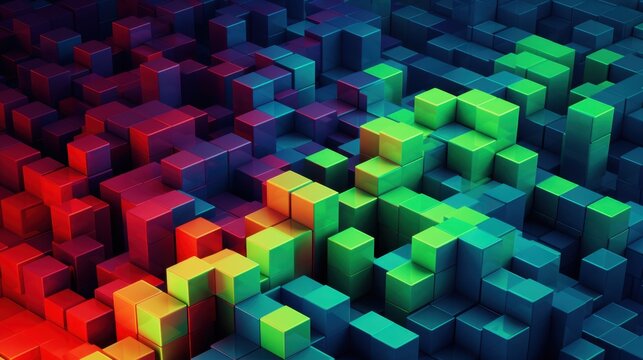 Fototapeta Abstract Colorful Cube Landscape: A Vibrant 3D Digital Art Piece