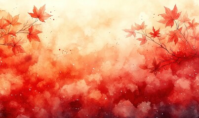 A serene watercolor background featuring vibrant autumn leaves and a gradient of warm colors.