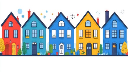 Fototapeta premium A Row of Colorful, Cheerful Houses on a Festive Street