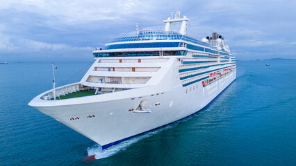 Cruise Ship, Cruise Liners beautiful white cruise ship above luxury cruise in the ocean sea concept...