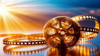 Captivating cinema journey featuring a film strip and bright film reel - Powered by Adobe