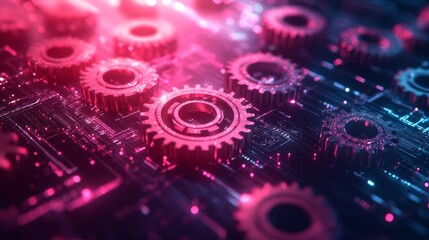 Futuristic 3D Gears and Data Visualizations on Digital Blue Background for Big Data, Technology, and Software Development Concepts