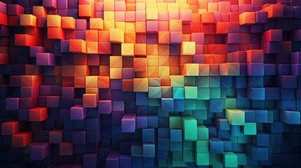 Abstract Colorful Cube Wall Digital Art: Vibrant 3D Geometric Pattern Background Texture