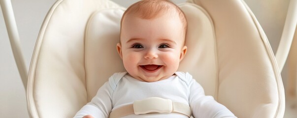 A smiling baby in a cozy chair exudes joy and innocence, capturing the essence of early childhood happiness.