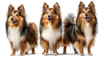 Obraz premium Three Adorable Shelties: A Stunning Portrait of Happy Dogs