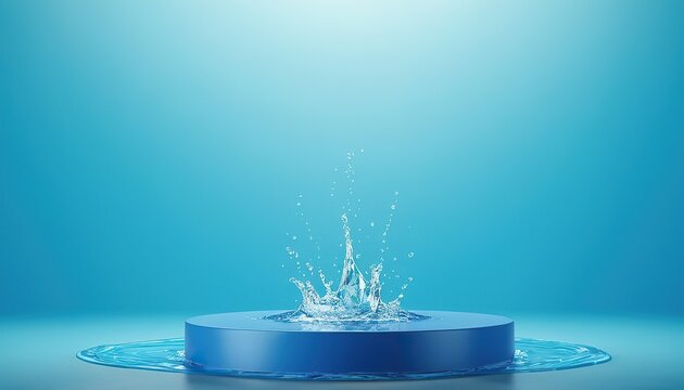 3d Fresh Water Splash Blank blue Podium Background 1210