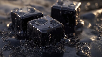 Black Cubes with Water Droplets in a Dark Setting