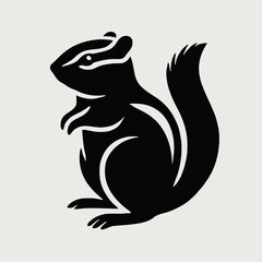 very simple flat and minimalist Chipmunk silhouette in black on a white background