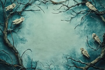 Paper Owls Resting on Twisted Dead Branches