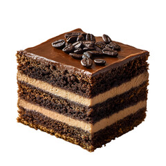 Chocolate Cake with Coffee Beans and Cream Layers Isolated on Transparent Background