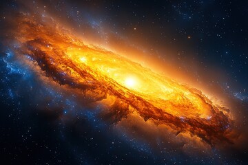 Fototapeta premium A vibrant depiction of a galaxy with fiery colors and cosmic elements, illustrating the beauty of the universe.