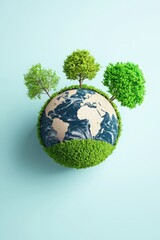 Green Earth with forest restoration and biodiversity conservation symbols