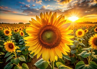 Obraz premium Aerial drone shot: a vibrant yellow sunflower blossoms, stunning detail revealed in breathtaking closeup.